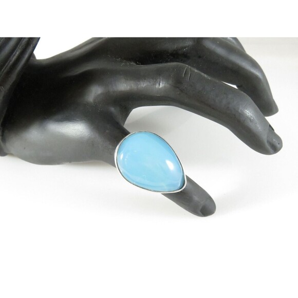 Boho Fun Sky Blue Large Polished Glass Silver Plate Adjustable Ring - Picture 1 of 5